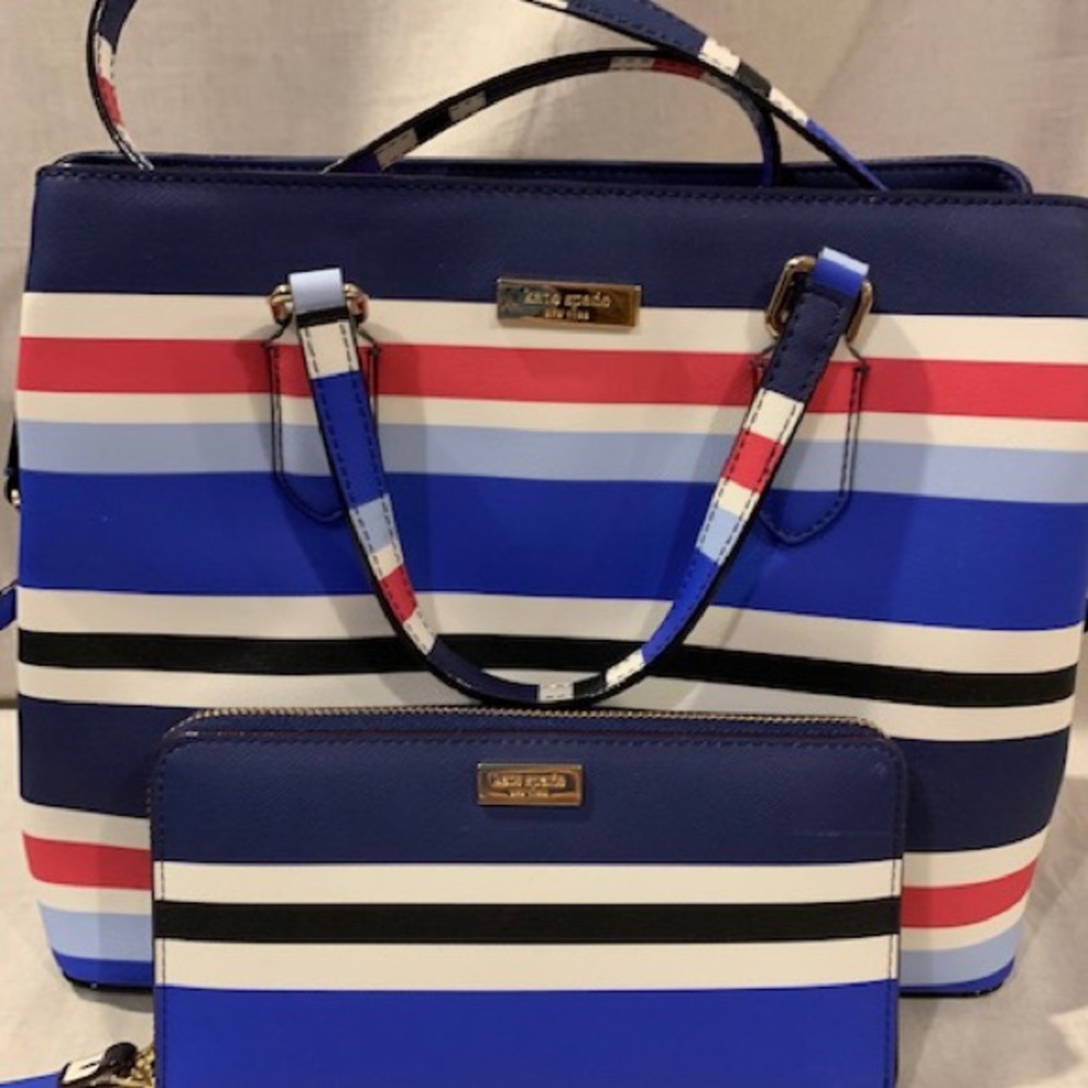 Kate Spade Striped Evangelie Purse.Slim Wallet NWT